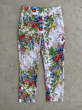 Joseph Ribkoff Floral Botanical Pants Woman 12 White Multicolor Made in Canada